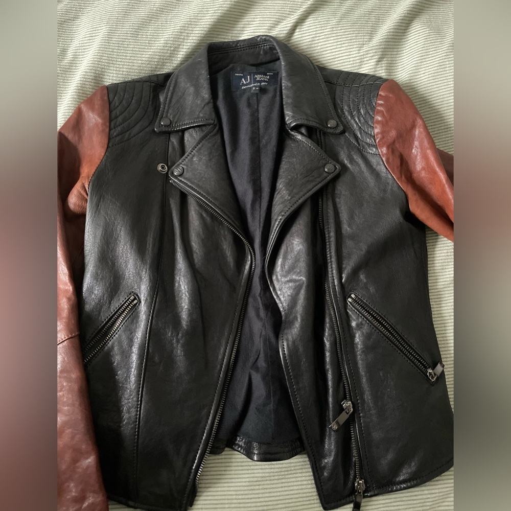 Perfect condition solid leather women’s Armani jacket size 6